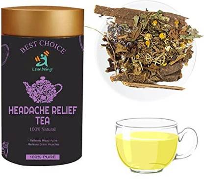 LEANBEING Headache Relief Tea 100g | With Goodness of Valerian root, Chamomile, Lavender Herbal Tea Box