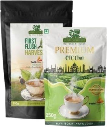 Yashi enterprise First Flush Harvest | Premium CTC Chai | 250g + 250g Standup Pouch Unflavoured Black Tea Pouch