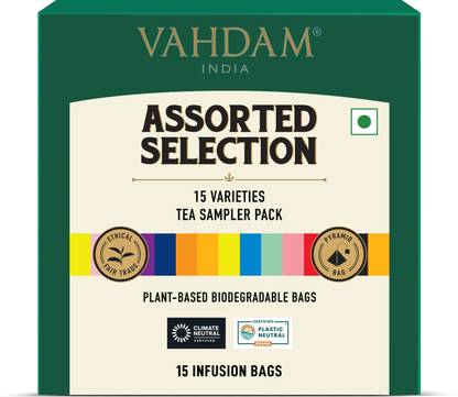Vahdam Assorted Selection - Sampler Pack Chamomile, Cinnamon, Cardamom, Spices Black Tea Bags Box