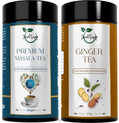 JUST SIPP Premium Chai 30 + Ginger Tea for Motion Sickness ,Reduce Inflammation Masala Tea Tin