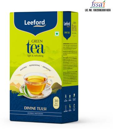 Leeford Tulsi Green Tea 3-in-1 Natural Immunity & Metabolism Support | 30 Herbal Bags Tulsi Green Tea Bags Box