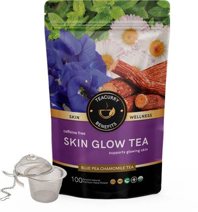 TEACURRY Skin Glow Tea | For Skin Nourishment, Hydration & Detoxification | 100 Gms + Infuser, 100 Cups | 100% Natural For Blood Circulation Vibrant, Glowing Soft, Smooth and Supple Skin Assorted Herbal Tea Pouch