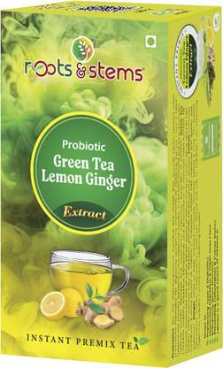 Roots & Stems Green Tea Lemon Ginger Extract Premix |Green Tea with Probiotic for Fat Loss Lemon, Ginger Green Tea Box