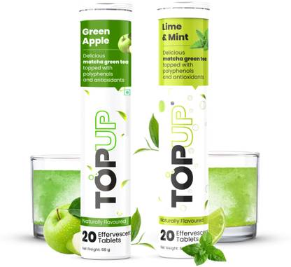 TOPUP Green Tea (Green Apple, Lime Mint Flavor) 20x2 Effervescent Tablets Combo Matcha Tea Box