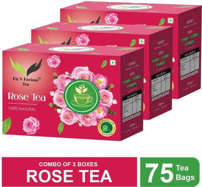 FIT N FURIOUS Rose Green Tea Strengthens Immune System Rose Herbal Rose Herbal Infusion Tea Bags Box