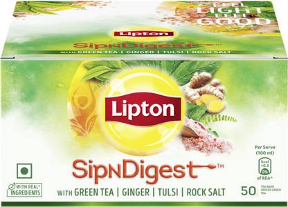 Lipton SipNDigest with Tulsi & Rock Salt Ginger Green Tea Bags Box