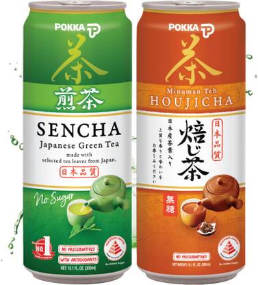 Pokka Sencha & Houjicha Japanese Roasted Green Tea | Ready to Drink | Combo of 2 Green Tea Tin