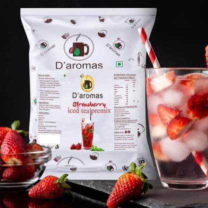 D'aromas Strawberry Ice Tea Premix 1.5kg, Instant & Refreshing Summer Drink, Strawberry Iced Tea Pouch