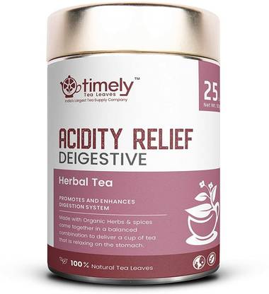 Timely Tea Acidity Relief Tea | Reduces gas & bloating | Whole Leaf Tea I25 Cups pack Unflavoured Herbal Tea Tin
