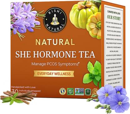 rishi natural She Hormone Tea (60g) for Hormonal Balance, Acne, PCOS, PCOD & Weight Management Ginger, Turmeric, Cinnamon, Ashwagandha Herbal Tea Bags Box