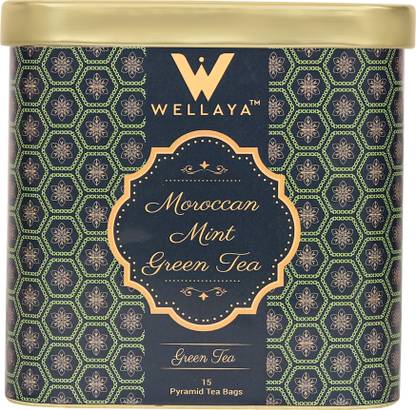 WELLAYA Moroccan Mint Green Tea (15 Biodegradable Teabags) Green Tea Tin
