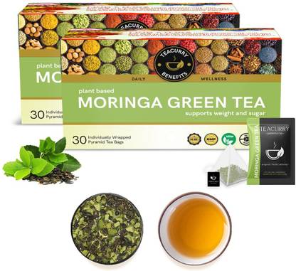 TEACURRY Moringa Green Tea - 60 Tea Bags | Helps in Cholesterol, Weight Loss, Skin Glow Green Tea Pouch