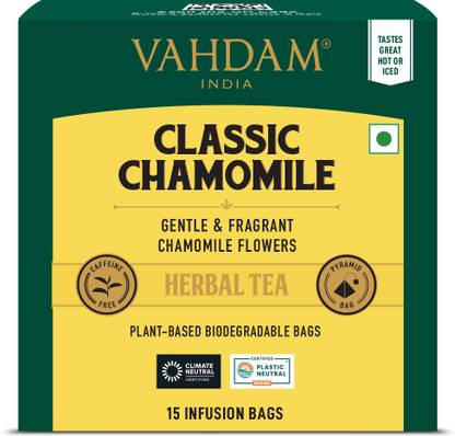 Vahdam Organic Classic Chamomile Herbal Tea Bags Box
