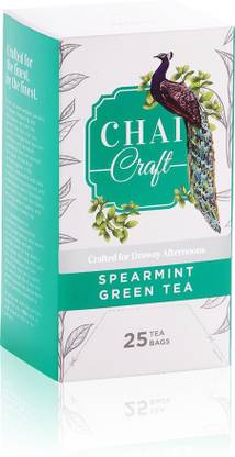 Chai Craft Cooling and Refreshing Spearmint Green Tea, 25 Tea Bags Mint Green Tea Bags Box