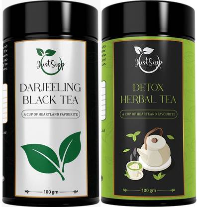 JUST SIPP Darjeeling Black Tea + Detox Herbal Tea help Soothe the Stomach Black Tea Tin