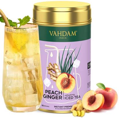 Vahdam Peach Ginger Instant Premix 60 Servings Ginger Iced Tea Tin