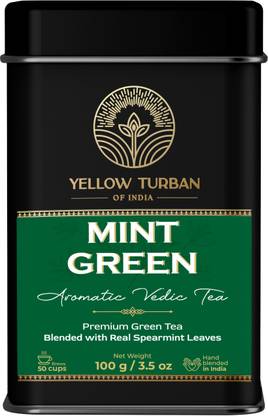 YELLOW TURBAN Mint Green Tea Whole Leaf Green Tea With Spearmint Leaves | Natural Antioxidant Green Tea Tin