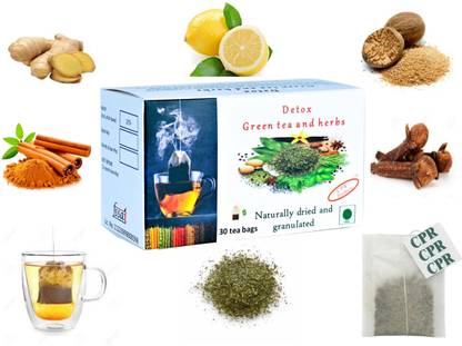 CPR Detox Herbal Green Tea, Lemon, Cinnamon, Ginger, Lemon Ajwain, Lemon Green Tea Box