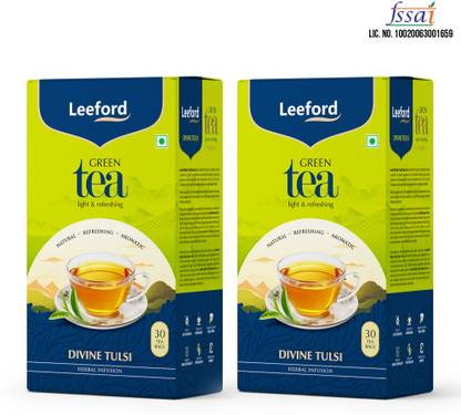 Leeford Tulsi Green Tea 3-in-1 Natural Immunity & Metabolism Support | 30 Herbal Bags Tulsi Green Tea Bags Box
