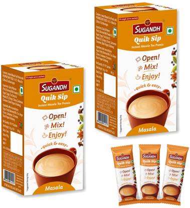 Sugandh Quik Sip Instant Masala Chai-Single Serve Sachets-2 Boxes of 10 Sachets each Instant Tea Box