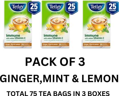 Tetley Immune with Added Vitamin C Ginger, Mint, Lemon Green Tea Bags Box