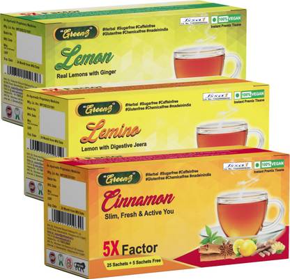 all greenz Lemon Ginger,Lemon Jeera & Slim Tea Cinnamon Cinnamon, Ginger, Lemon, Liquorice Green Tea Box