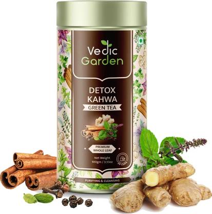 Vedic Garden Detox Kahwa Green Tea 100gm Tulsi, Ginger, Turmeric, Cinnamon, Cloves Green Tea Tin
