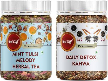 RED CLIFF Mint Tulsi Melody Herbal Tea & Daily Detox Kahwa | Combo Pack Of 2 | Herbal Tea Plastic Bottle