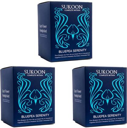 Sukoon Bluepea Serenity Herbal Tea | 42 Pyramid Teabags | Blue Pea | Caffeine Free Herbal Tea Bags Box