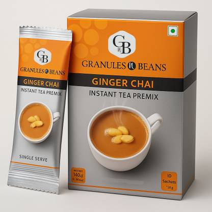 Granules and Beans Ginger Tea Instant Premix (Pack of 3)| Instant Adrak Chai for Immunity & Freshness Ginger Instant Tea Box