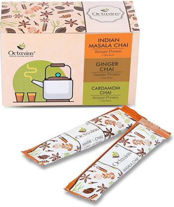 Octavius 3 in 1 Instant Premix - Indian Masala, Cardamom & Ginger - 15 Sachets Instant Tea Pouch