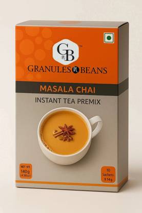 Granules and Beans Masala Tea Instant Premix |Masala Chai Instant Premix | 10 Sachets of 14gms Each Instant Chai for Immunity & Freshness Spices, Ginger, Cardamom, Cinnamon, Cloves, Black Pepper Instant Tea Box