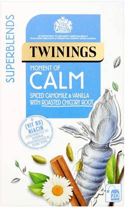 TWININGS Superblends Calm Tea Spiced Camomile, Vanilla and Roasted Chicory Root, 20 Bags Black Tea Bags Box