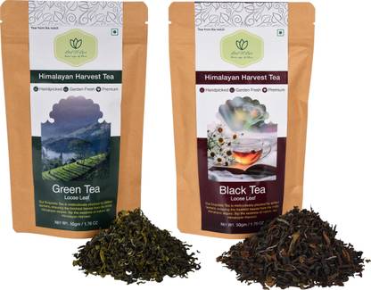 Leaf N Lips Green & Black Tea Leaves, Pure and Natural Unflavoured Green Tea Pouch