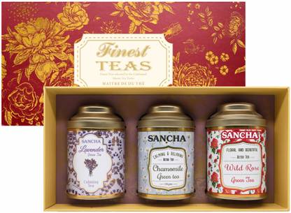 SANCHA Maison Gift Tea Selection|Pack of 3 Teas|Tea Gift Box|Detox Tea and Slimming Tea Assorted Green Tea Festive Gift Box