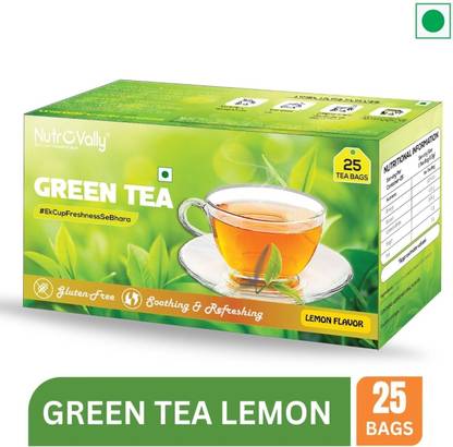 NutroVally Green Tea Lemon for Weight Loss|Immunity & Metabolism Booster Premium Leaves Lemon Green Tea Bags Box