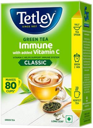 Tetley Green Tea Long Leaf Immune, With Added Vitamin C Green Tea Box