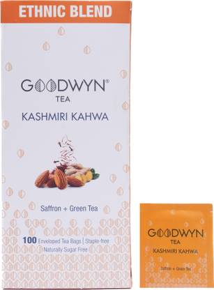 Goodwyn Kashmiri Kahwa - Herbal Blend Plastic-Free Cinnamon, Cardamom, Saffron Green Tea Bags Box