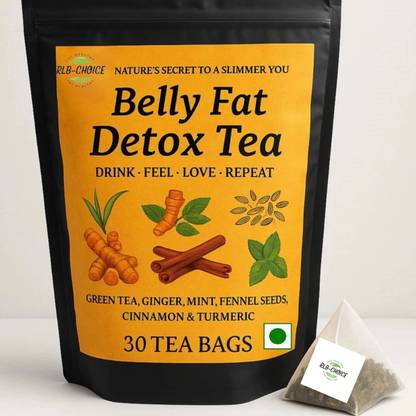 RLB-CHOICE Melt Belly Fat With Natural Detox Blend | Weight Loss,Reduce Bloating,Slim Belly Ginger, Turmeric, Cinnamon Green Tea Bags Pouch