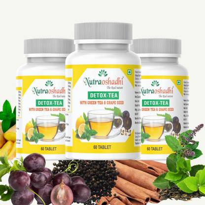 NUTRAOSHADHI GREEN DETOX TEA WITH IMMUNITY AND VITAMIN C/ Lemon -60x3=180 TABLET Lemon, Lemon Ajwain, Tulsi, Honey Green Tea Plastic Bottle