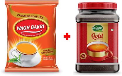 WAGH BAKRI Premium Leaf Tea & Utsang Gold Assam Tea Combo Pack - 1kg Black Tea Mason Jar