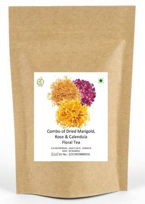A D FOOD & HERBS Combo Of Dried Marigold & Rose & Calendula for Tea Blends each of 50 Gms Herbal Tea Pouch