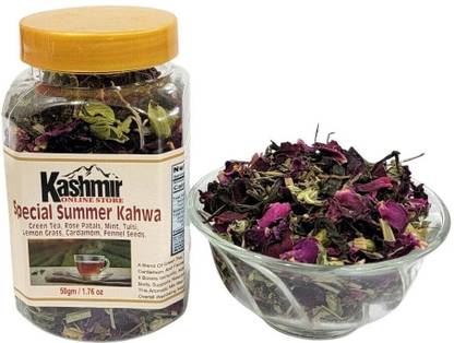 kashmir online store Natural & Special Summer kahwa Cardamom, Cinnamon, Saffron, Rose, Ginger Herbal Tea Vacuum Pack