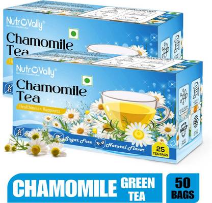 NutroVally Chamomile Tea Combo for Stress Relief|100% Better Sleep & Relaxing Loose Leaves Chamomile Green Tea Bags Box