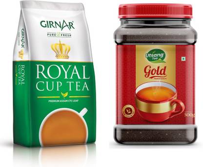 Girnar Royal Cup & Utsang Assam Gold CTC Black Tea Combo Pack - 1kg Green Tea Bags Mason Jar