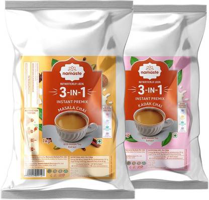 Namaste Chai Instant Premix Kadak Chai and Masala Chai Combo Pack Ginger Instant Tea Pouch