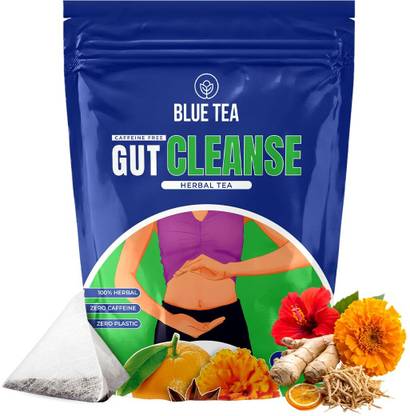 BLUE TEA Gut Cleanse Herbal Tea | Caffeine-Free | Bloating Relief & Digestion Support | Chamomile Herbal Tea Bags Pouch