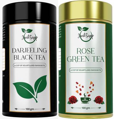 JUST SIPP Darjeeling Black Tea + Rose Green Tea Help With Digestion & Relieving Bloating Black Tea Tin