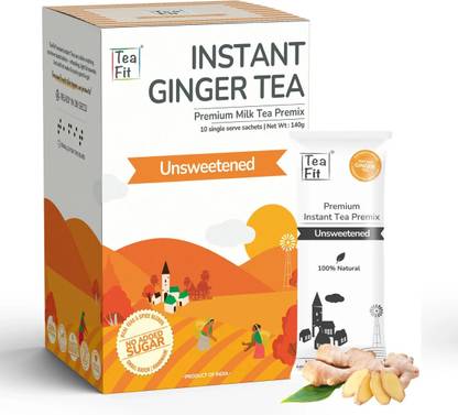 TeaFit Ginger Instant Tea Premix (10 Sachet - 14 gm each) Unsweetened Adrak Chai Ginger Instant Tea Box