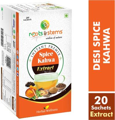 Roots & Stems Spice Kahwa Tea Extracts Instant Mix | Instant Premix for Detox & Fat loss Spices Herbal Tea Box
